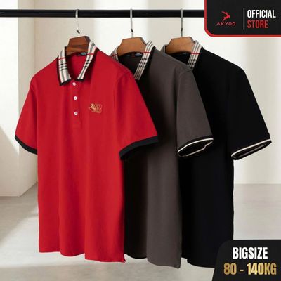 Áo POLO Nam Bigsize 80-140kg AKYOO Cao Cấp Chất Cotton Co Giãn, Thoáng Mát, Akyoo Bigsize Nam - PL DO V, D2, D3
