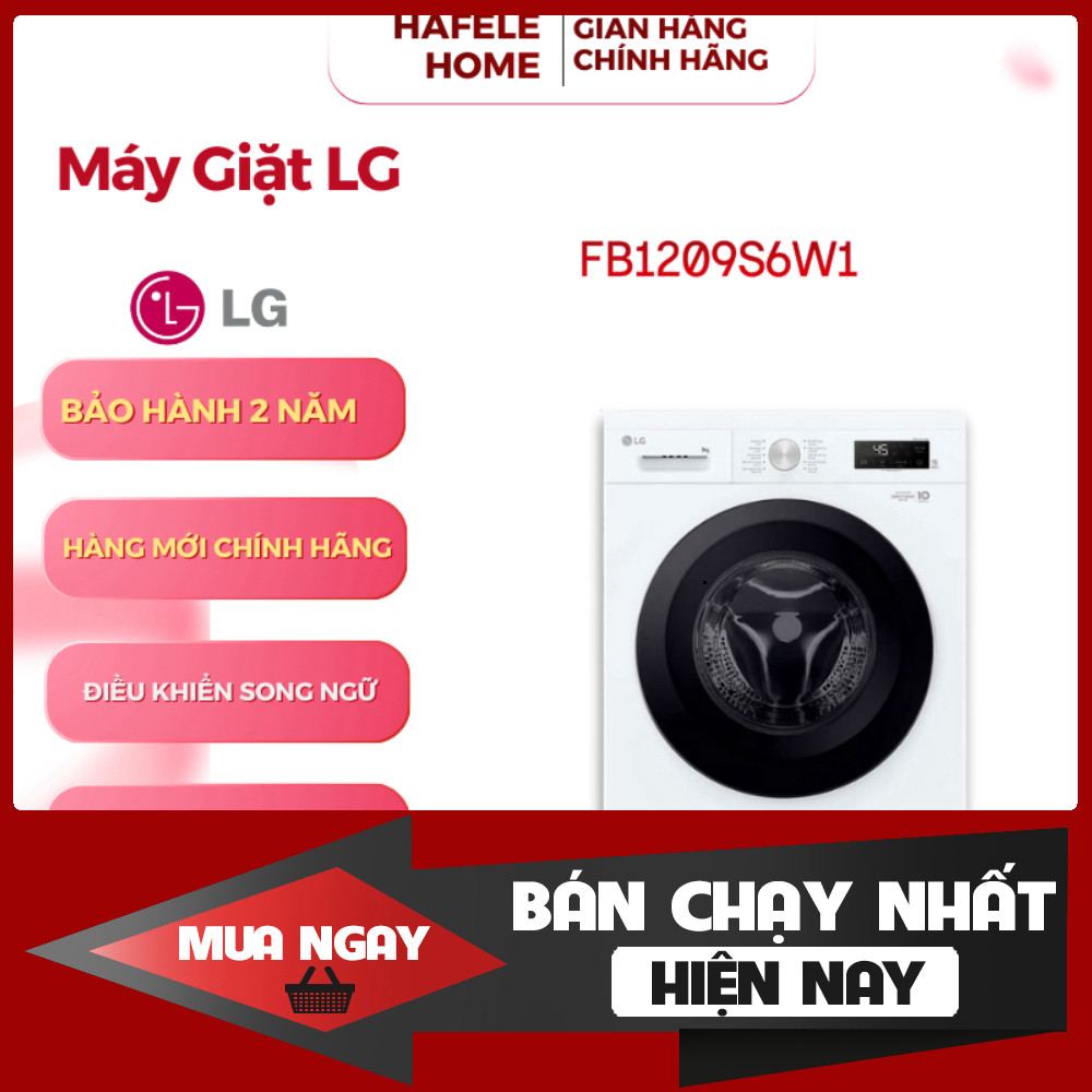 Máy Giặt Lồng Ngang LG FB1209S6W1 - 9kg - Công Nghệ Hơi Nước Steam - Giảm Nhăn - Kháng Khuẩn - EEH