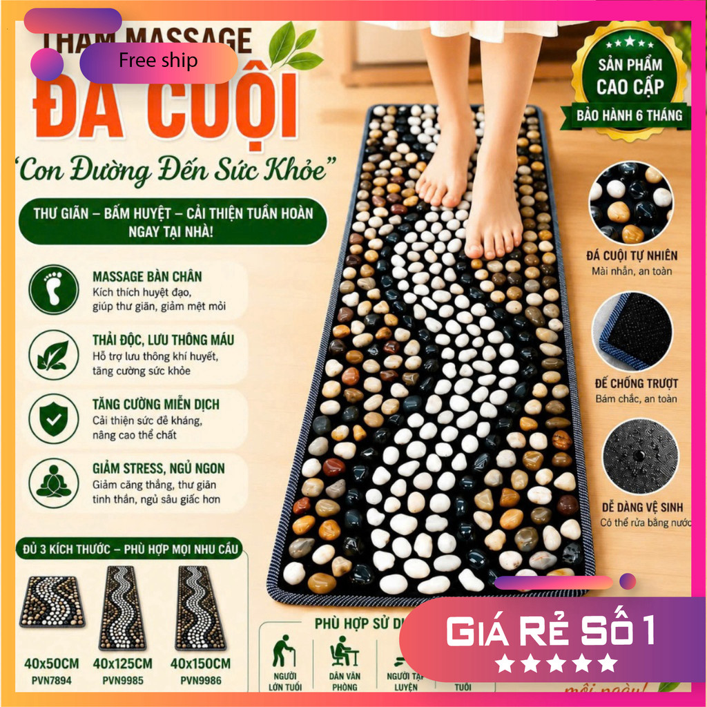 {Đủ Cỡ} Thảm Massage Đá Cuội "Con Đường Đến Sức Khỏe" | Thảm Massage Chân Bấm Huyệt Tại Nhà 40x50cm 