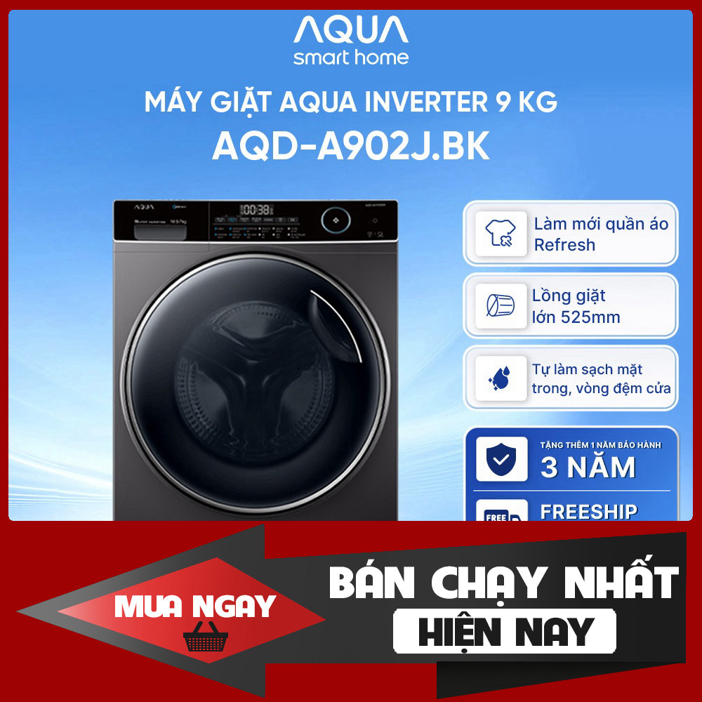Máy Giặt Đa Lợi Tích Cực Aqua 9kg AQD-A902J - Bồn Rửa Lớn Hỗ Trợ Lắp Đặt