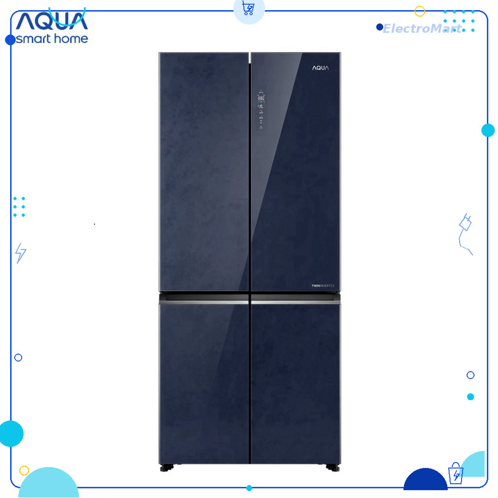 AQR-MA600XA(KGL)U1 - Tủ lạnh Aqua Inverter 4 cánh 522 lít mặt gương xanh đen chính hãng
