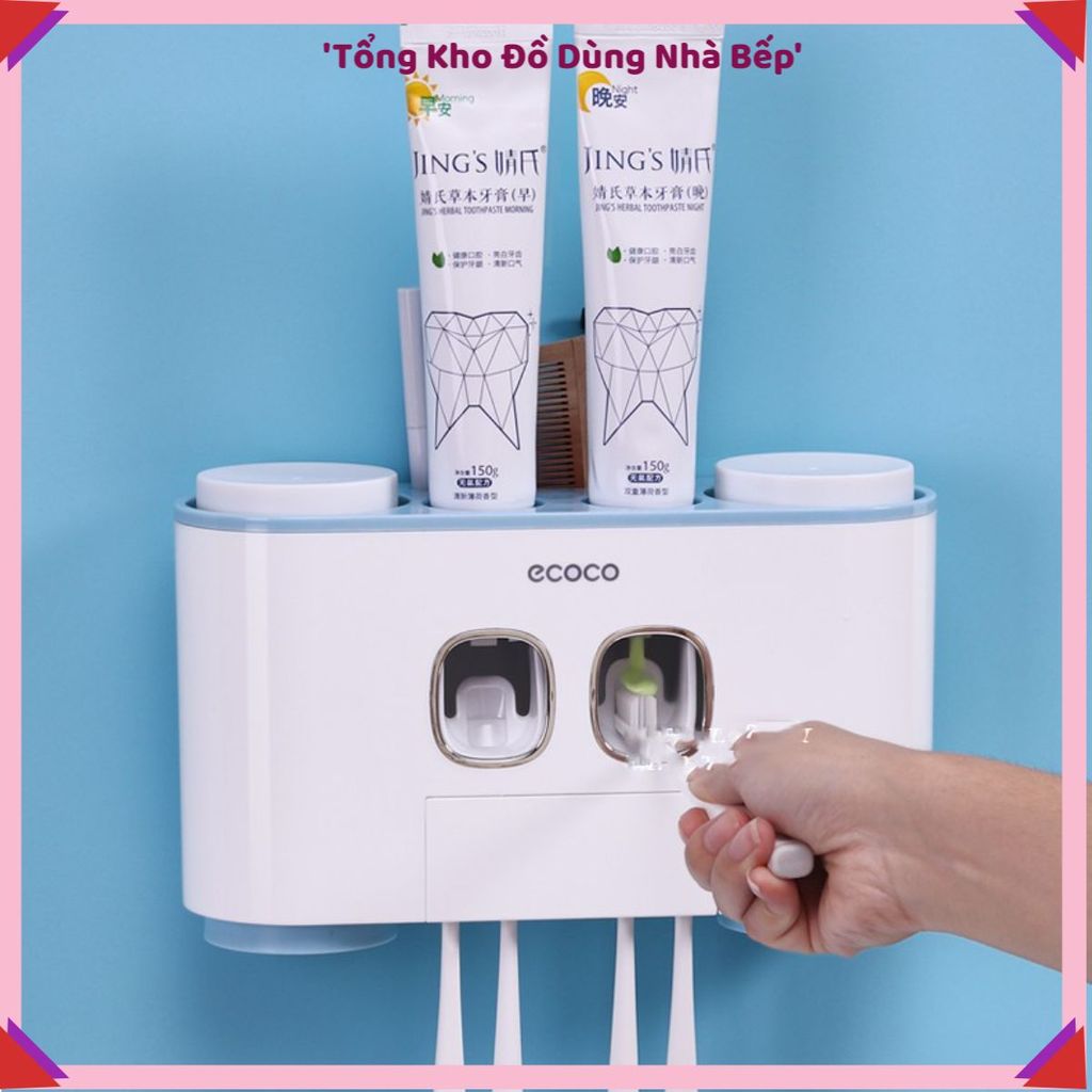 KỆ TREO NHÀ TẮM SIÊU DÍNH ECOCO, Kệ 2 Nhả Kem Đánh Răng, Kèm 4 Cốc Đánh Răng, Giá Đựng Bàn Chải Cao 