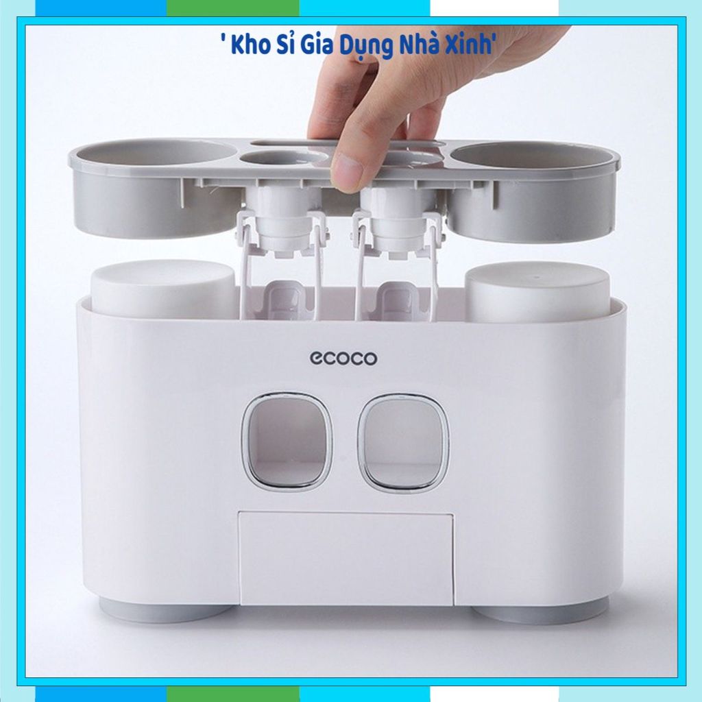 KỆ TREO NHÀ TẮM SIÊU DÍNH ECOCO, Kệ 2 Nhả Kem Đánh Răng, Kèm 4 Cốc Đánh Răng, Giá Đựng Bàn Chải Cao 
