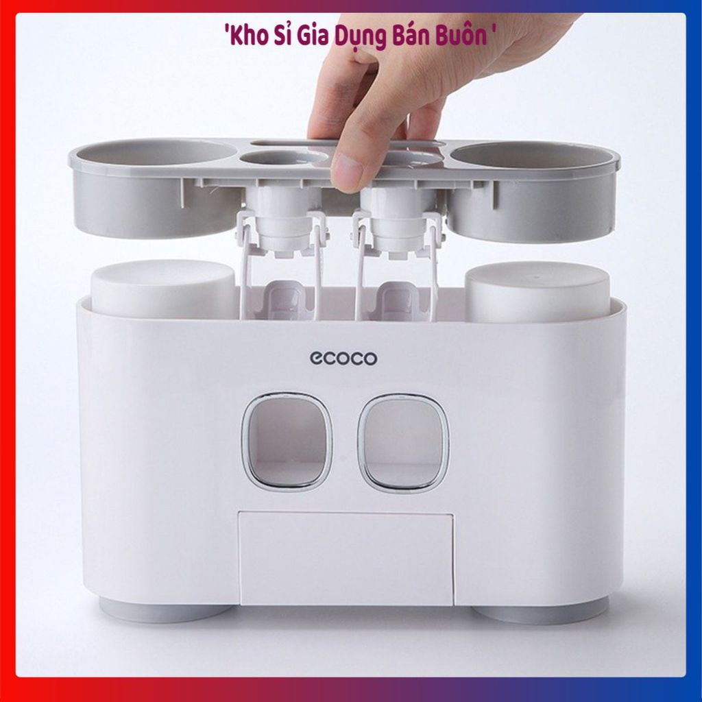 KỆ TREO NHÀ TẮM SIÊU DÍNH ECOCO, Kệ 2 Nhả Kem Đánh Răng, Kèm 4 Cốc Đánh Răng, Giá Đựng Bàn Chải Cao 