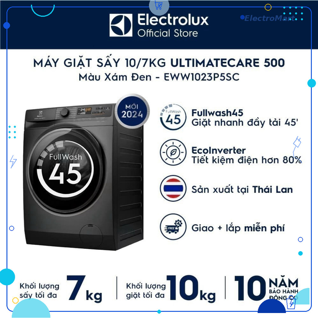 Máy giặt sấy Electrolux 10/7kg UltimateCare 500 EWW1023P5SC UltraMix Chính Hãng