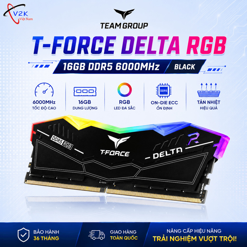 RAM TeamGroup T-Force Delta RGB 16GB DDR5 6000MHz - Black - BH 60 tháng