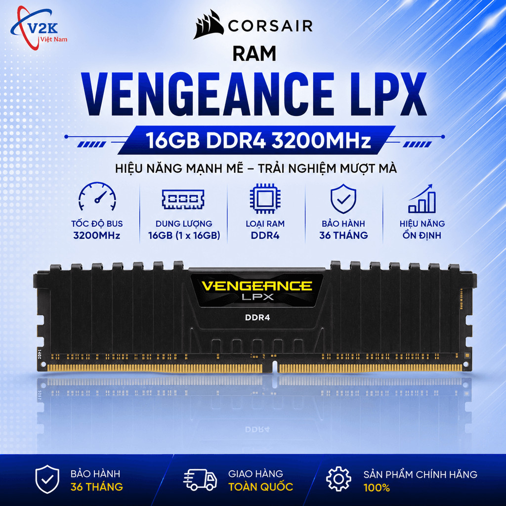 RAM Corsair Vengeance LPX Black 16GB DDR4 (1 x 16GB) 3200MHz - BH 36 tháng