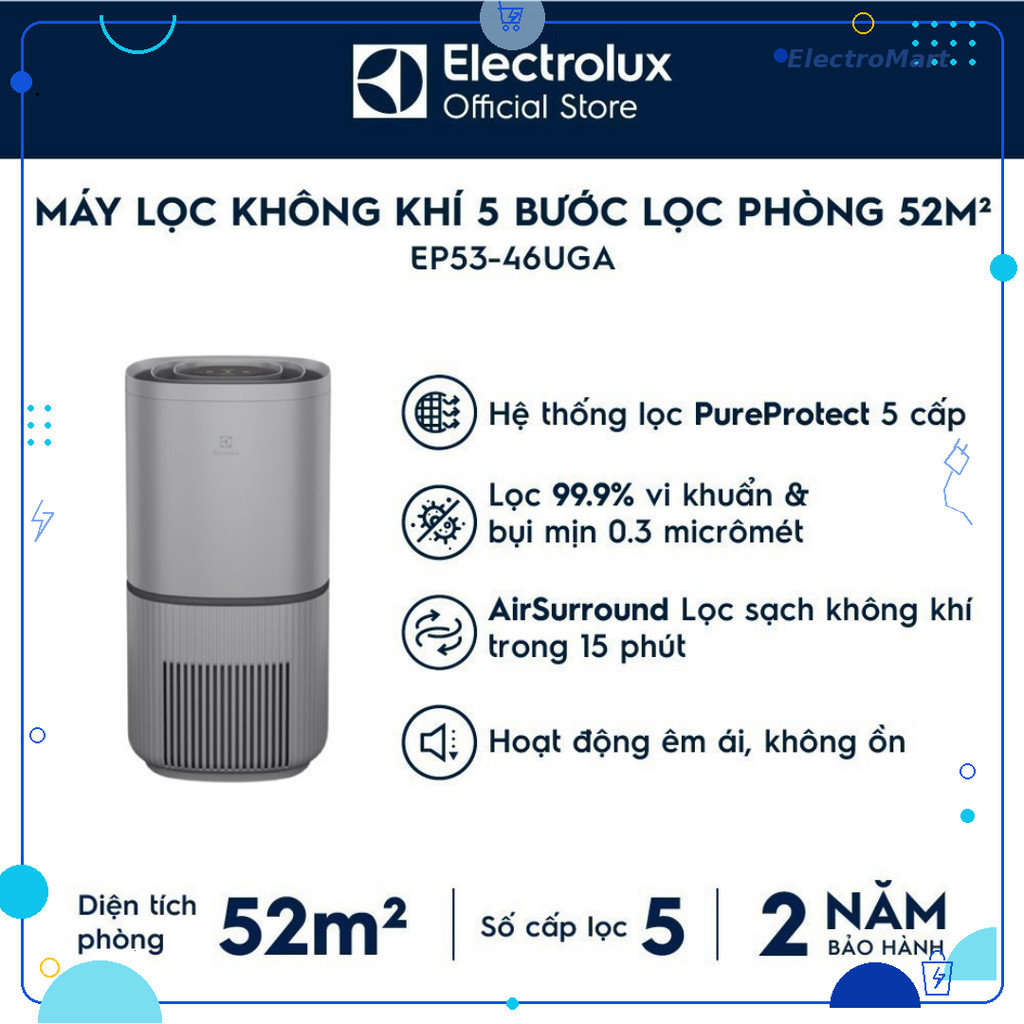 Máy lọc không khí Electrolux UltimateHome 500 EP53-46UGA 5 bước lọc Phòng 52m² Chính Hãng