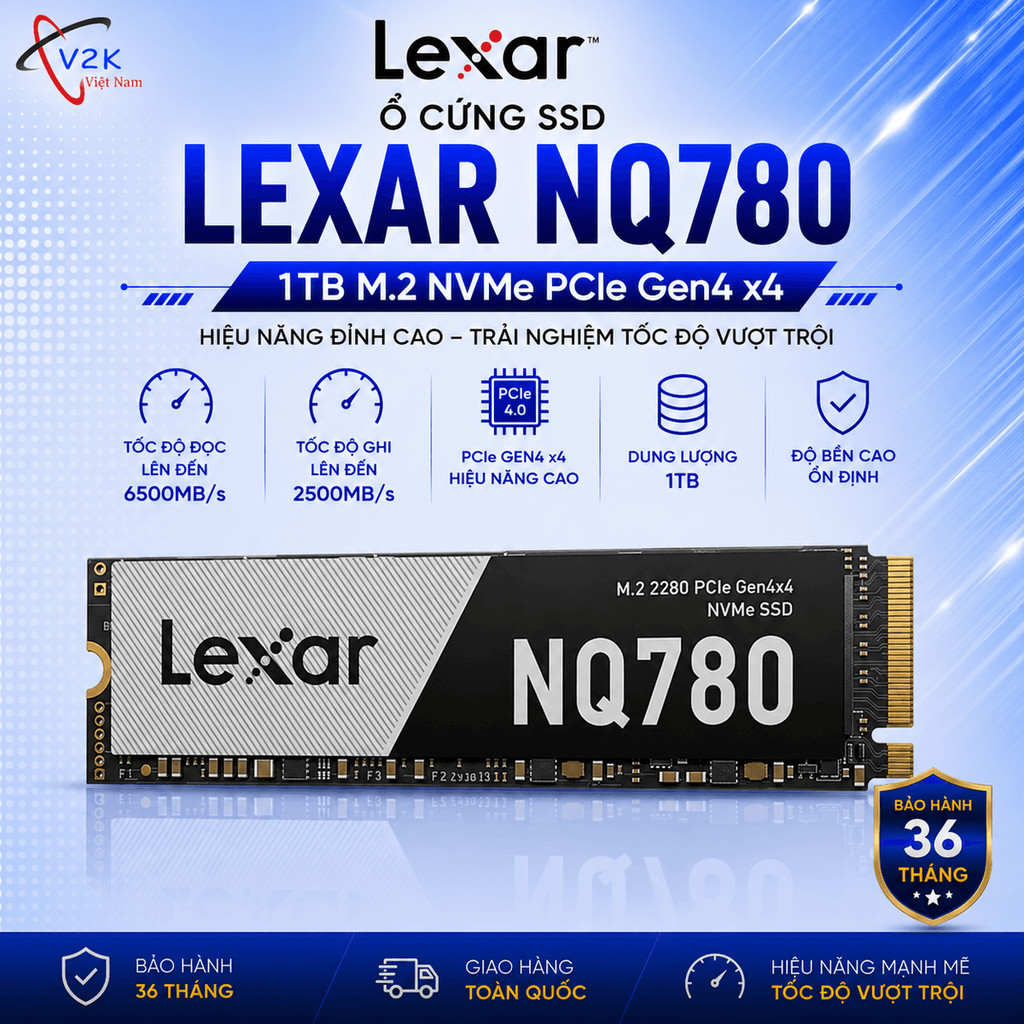 Ổ cứng SSD NVME 1TB Lexar NQ780 M.2 PCIe Gen4 x4 up to 6500MB/s read, 2500MB/s write - BH 60 tháng