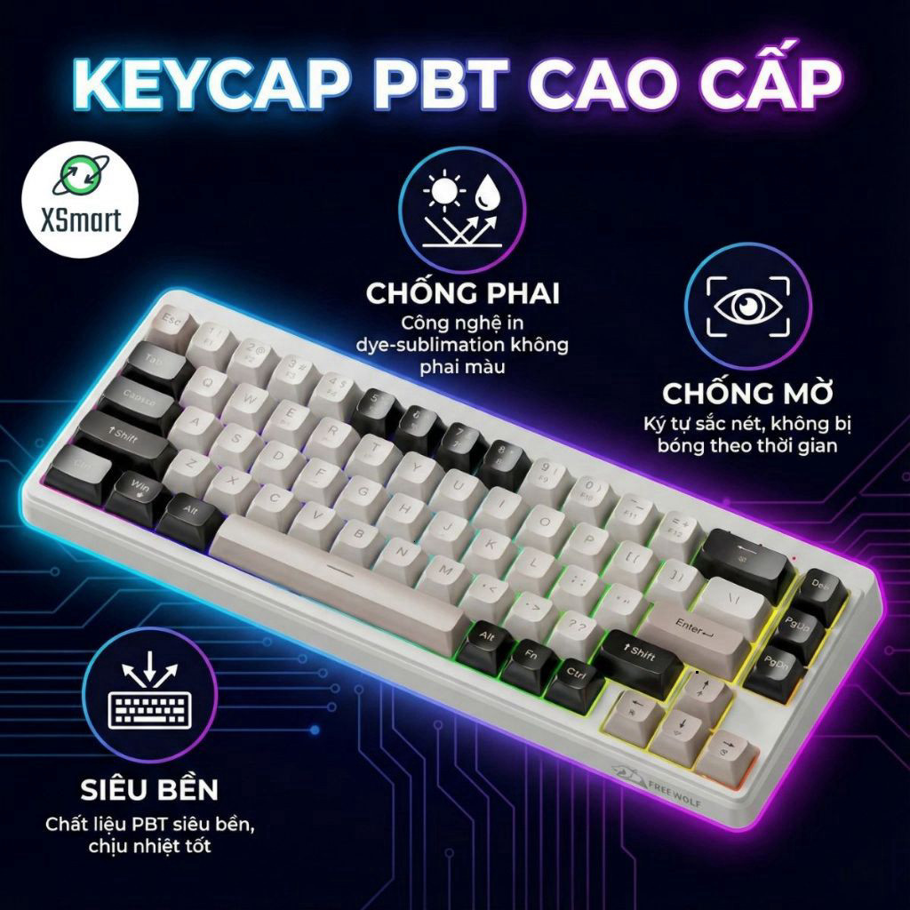 Bộ Bàn Phím Và Chuột Bluetooth FreeWolf M68 LED CoreX Gõ Siêu Êm Pin Sạc Keycap PBT Cho Pc Lap | BigBuy360 - bigbuy360.vn