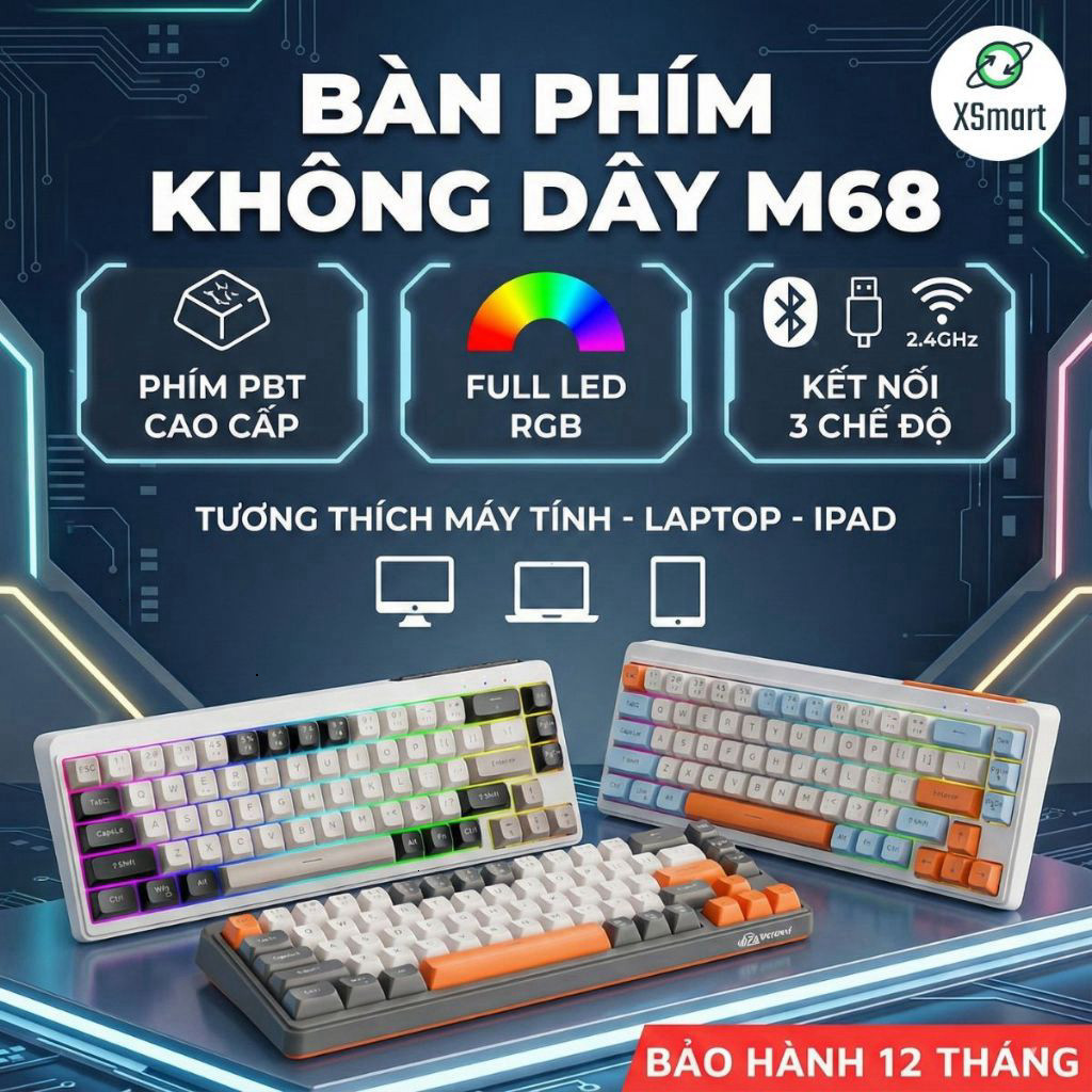 Bộ Bàn Phím Và Chuột Bluetooth FreeWolf M68 LED CoreX Gõ Siêu Êm Pin Sạc Keycap PBT Cho Pc Lap | BigBuy360 - bigbuy360.vn