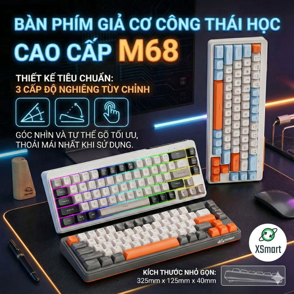 Bộ Bàn Phím Và Chuột Bluetooth FreeWolf M68 LED CoreX Gõ Siêu Êm Pin Sạc Keycap PBT Cho Pc Lap | BigBuy360 - bigbuy360.vn
