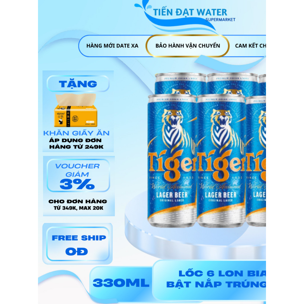 Bia Tiger Lager, Bia Tiger Nâu  330ml – Lốc 6 Lon Đậm Đà, Mạnh Mẽ, Chuẩn Gu Đàn Ông