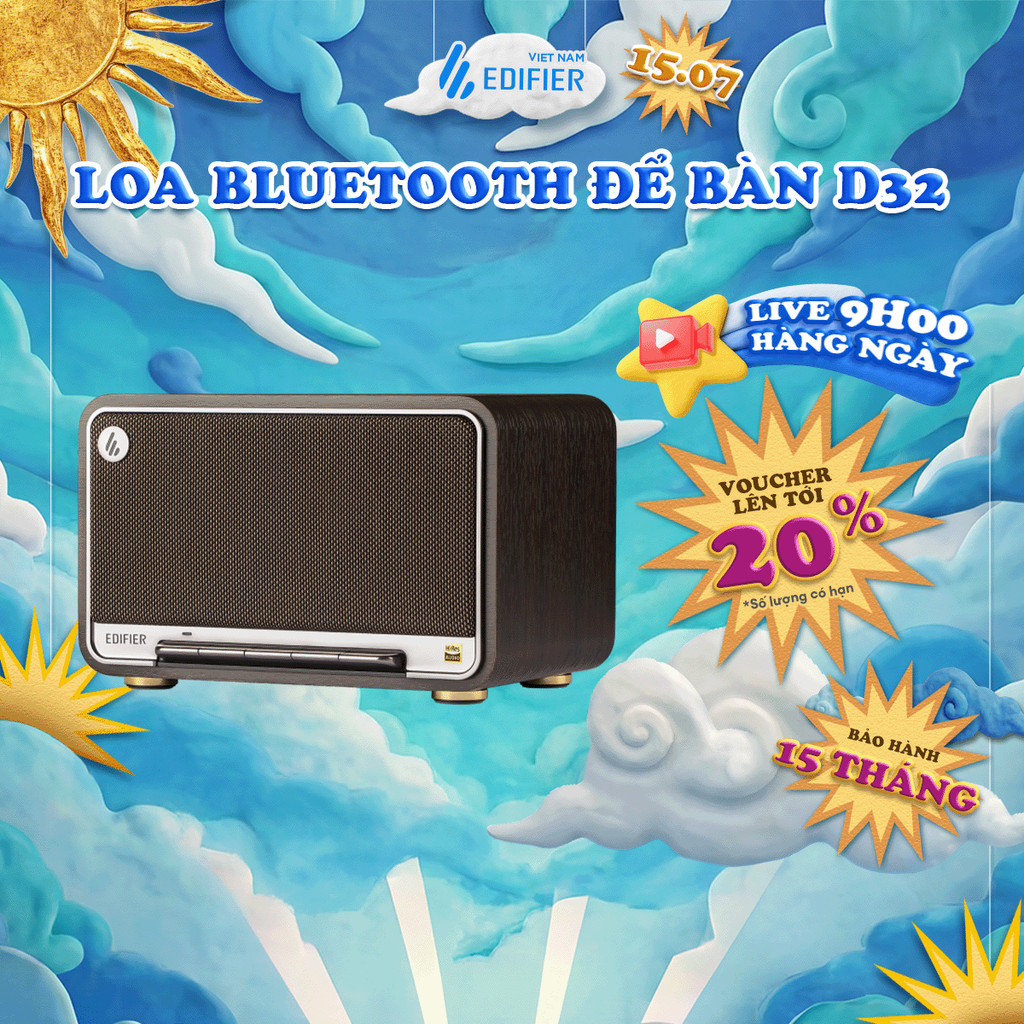 Loa Để Bàn Bluetooth EDIFIER D32 | Công suất 60W | Thời Gian Sử Dụng Tới 11H | Thiết Kế Retro | Bảo 