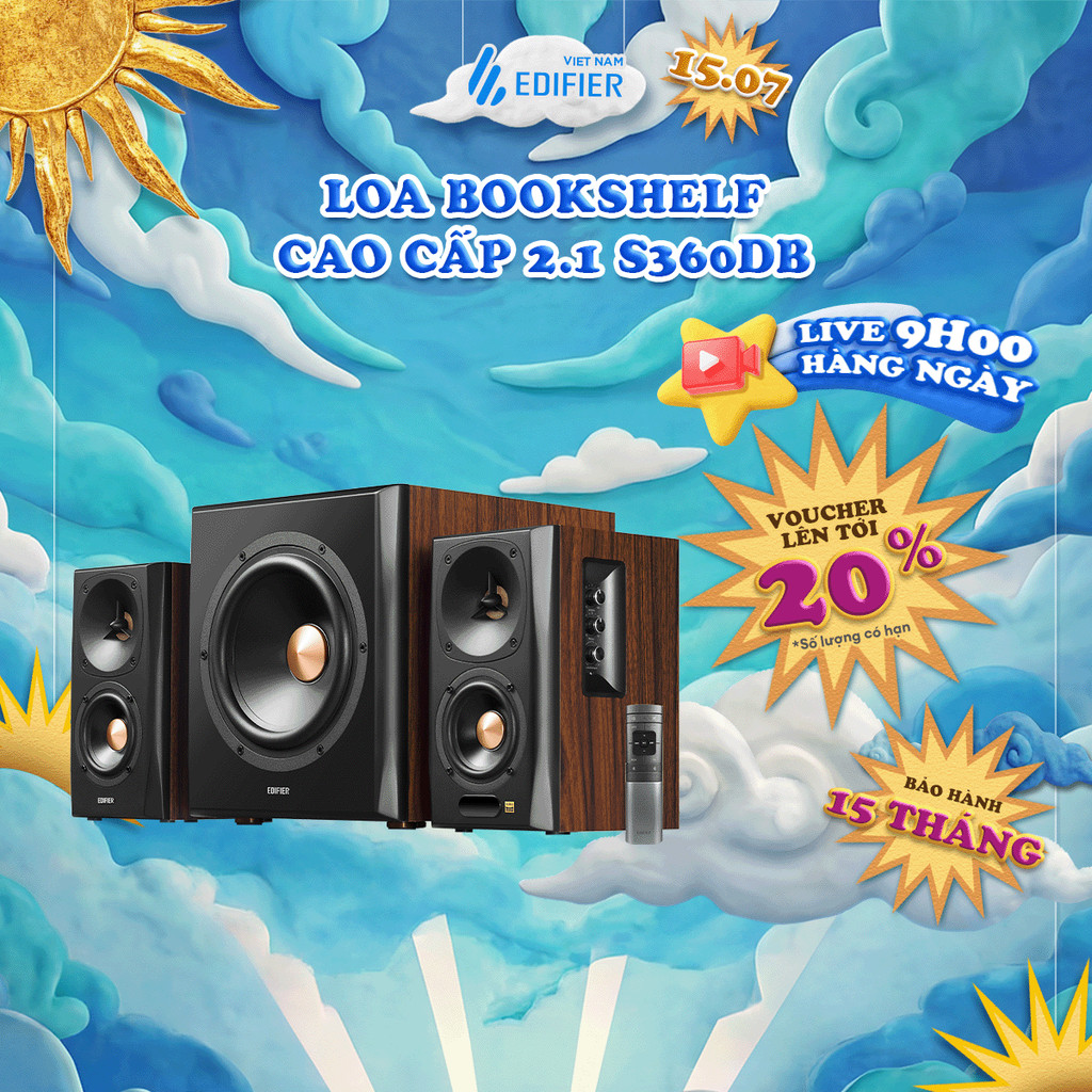 Bộ Loa Bluetooth Bookshelf EDIFIER S360DB | Công Suất 155W |  Hi-Res Audio | Chipset DSP | Bảo Hành 