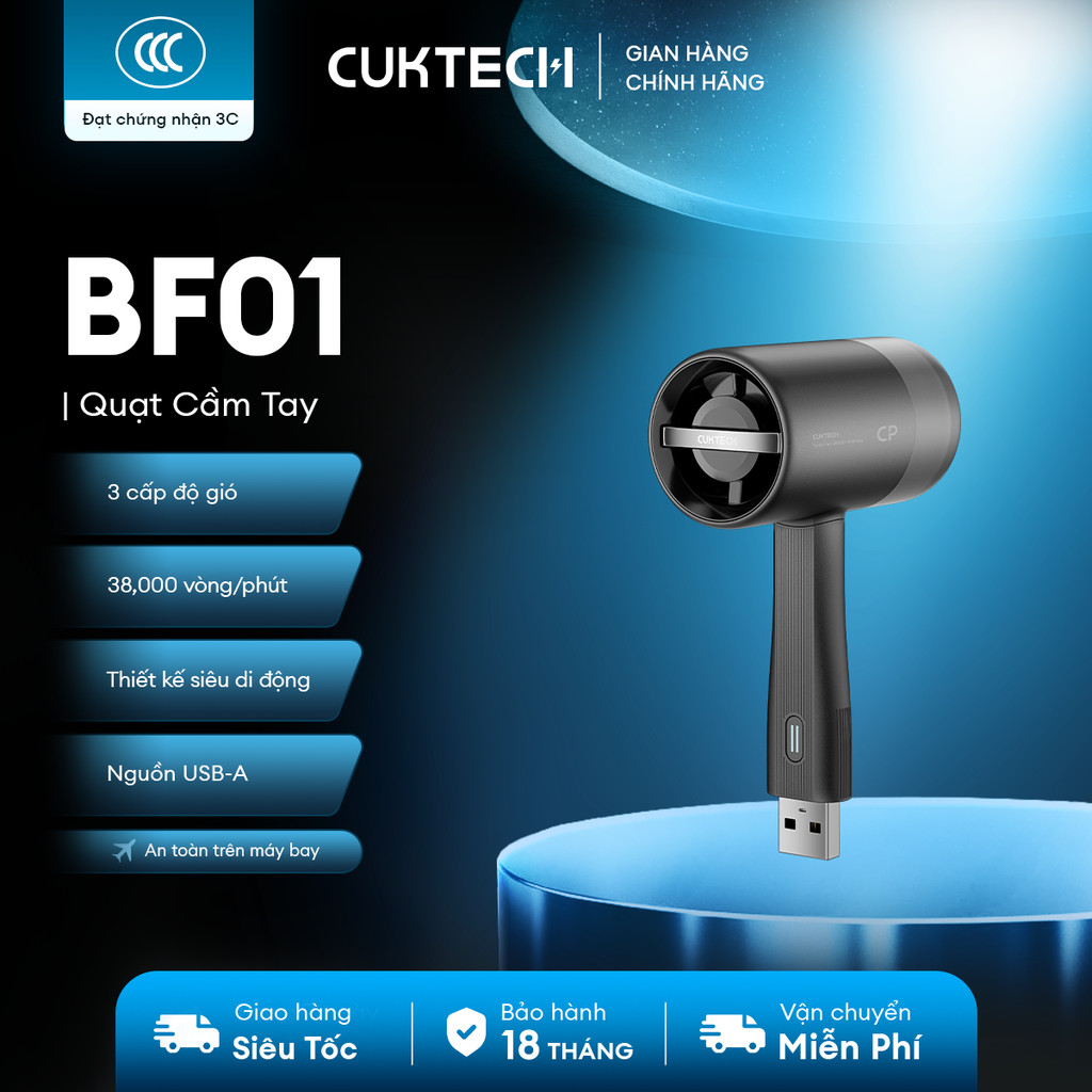 Quạt Cầm tay CUKTECH | 38.000 Vòng/ Phút |3 Chế Độ Gió |  Nhỏ Gọn | Bảo Hành 18 Tháng  BF01