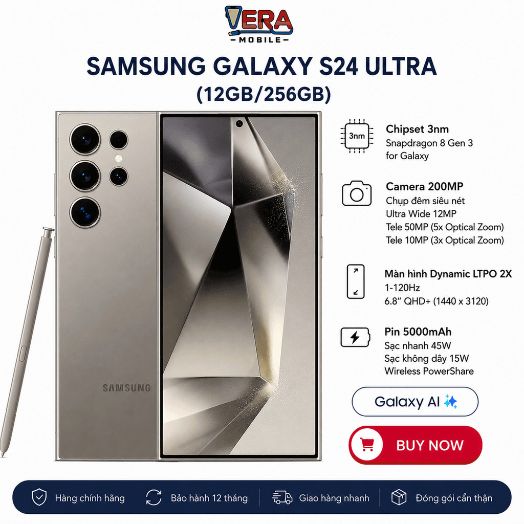 Điện thoại Samsung Galaxy S24 Ultra 12G/256G,Hàng chính hãng