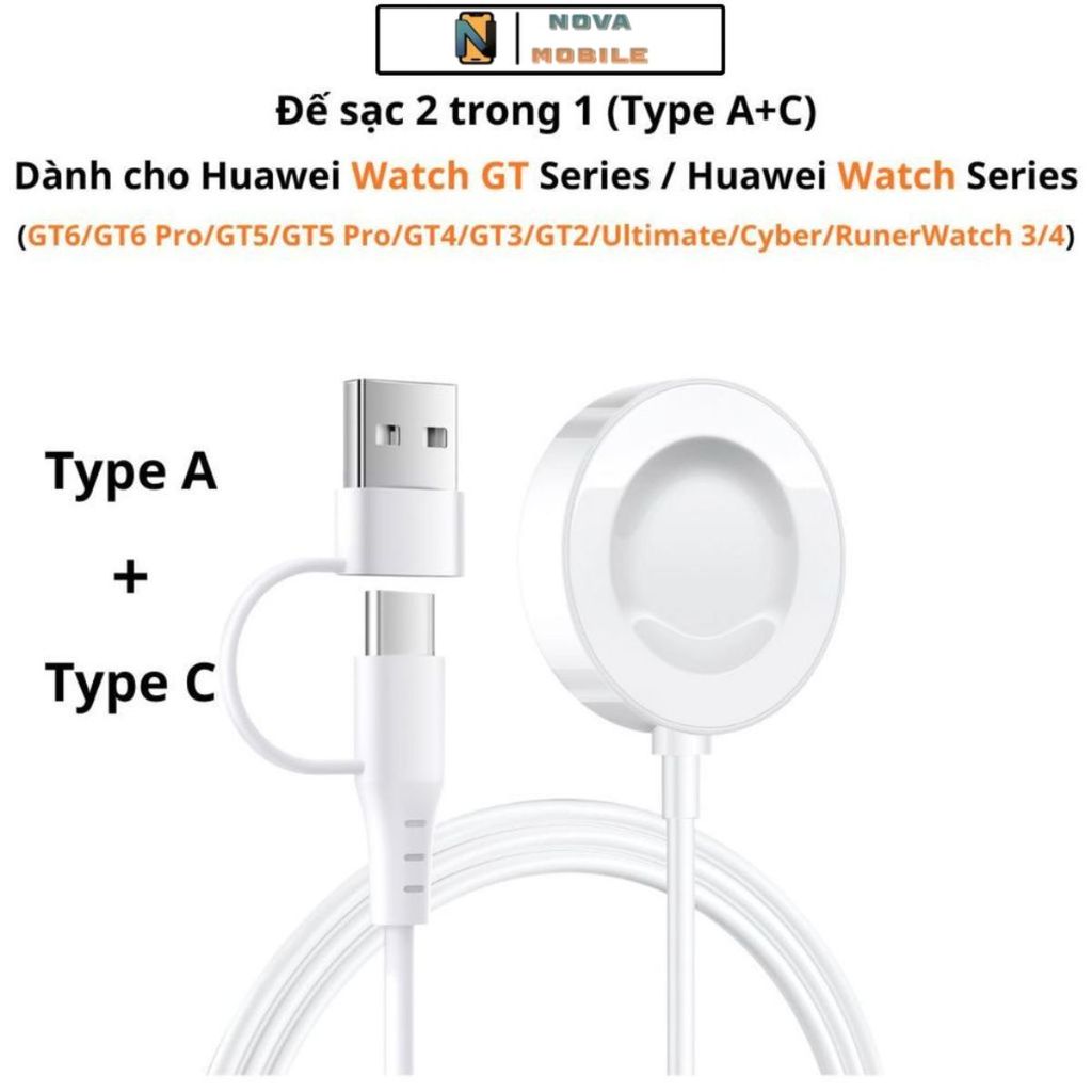 Đế sạc không dây dành cho Huawei Watch Fit 5/Fit 5 Pro/Fit 4/GT6/GT6 Pro/GT5/GT5 Pro/GT4/GT3/GT2/Wat