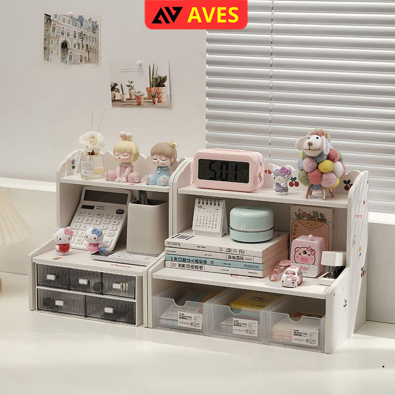 Kệ sách để bàn chất liệu gỗ nhựa composite màu full trắng thương hiệu AVES - IG419