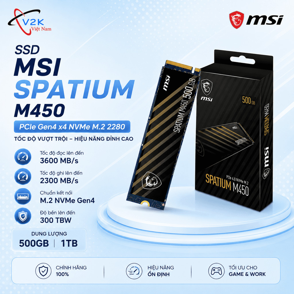 Ổ cứng SSD MSI SPATIUM M450 500GB 1TB M.2 2280 PCIe Gen4 x4 NVMe - Chính hãng