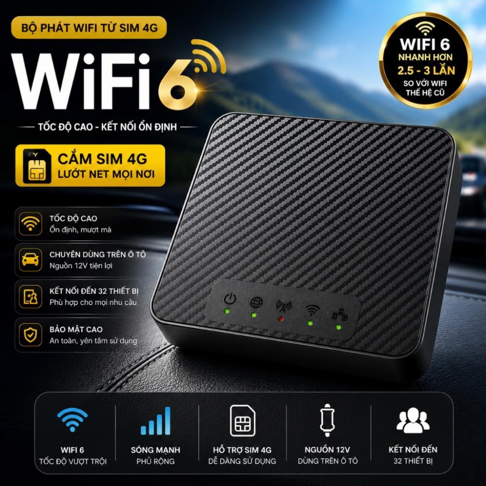 Bộ Phát WiFi Từ SIM 4G 5G MA200 WiFi 6 | Router WiFi Ô Tô Chân Sạc Type-C | Cắm SIM Là Dùng Ngay