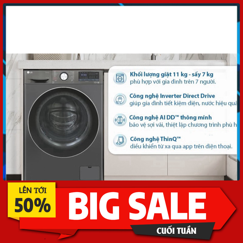 ib nhận mã giảm_ _ Máy giặt sấy LG Inverter giặt 11 kg  sấy 7 kg FV1411D4B 2024  VIỆT NAM _ _siêu sa