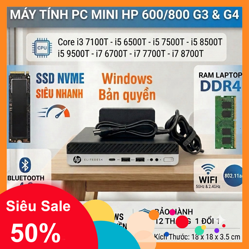 ib nhận mã giảm_ Máy tính (PC Mini ) HP 600G3 / HP 800G4  (có wifi/bluetooth) core i5 7500T,i7 6700T