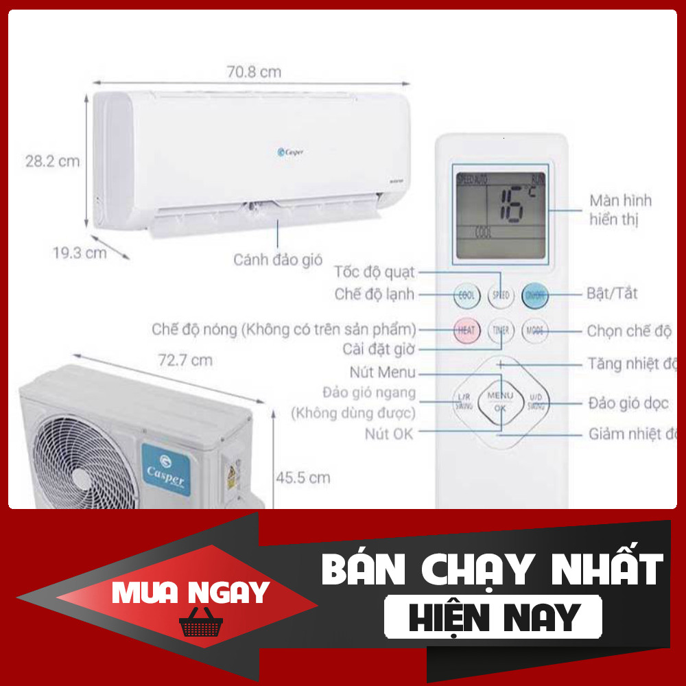 ib đặt nhanh_ Điều hòa Casper 1 chiều inverter 24000BTU TC24IS36 _giao lắp miễn phí