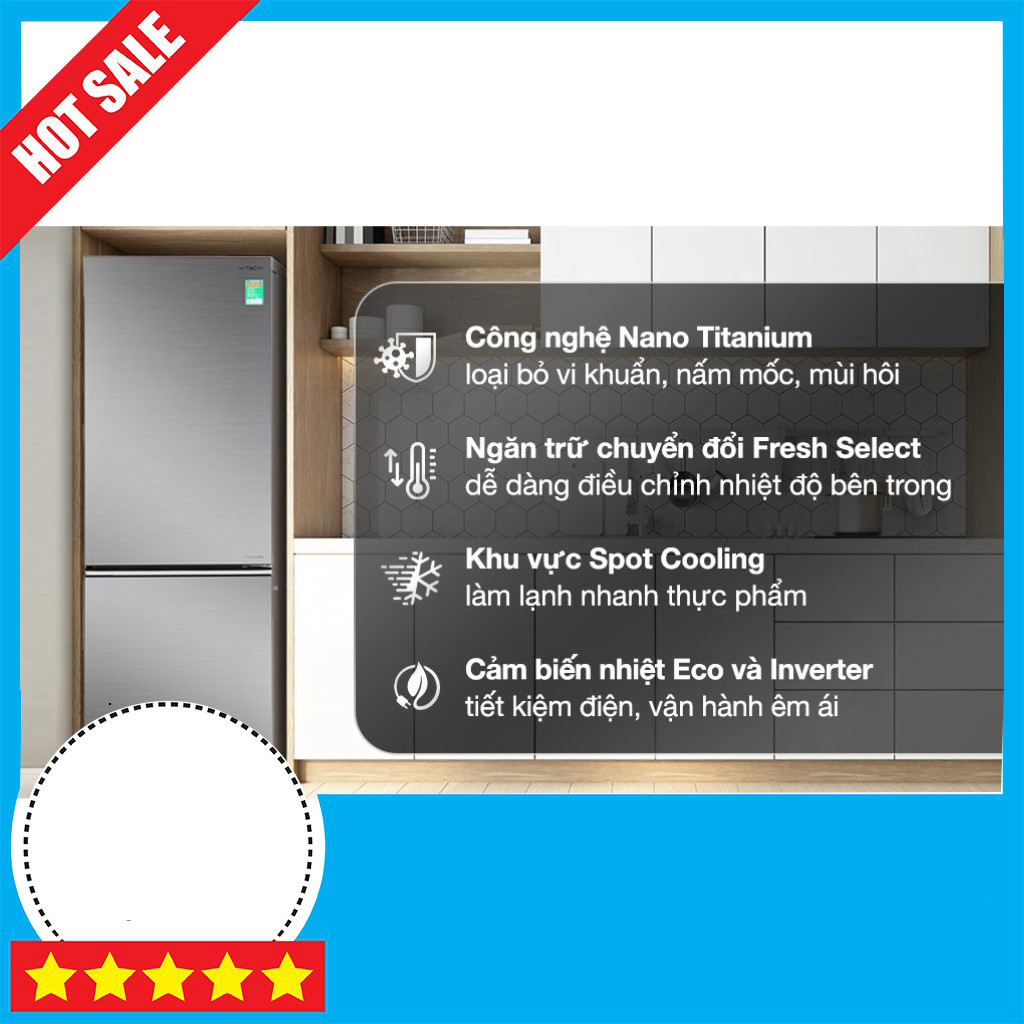 Khuyến mãi  Tủ Lạnh Hitachi Inverter 275 lít R-B330PGV8 BSL Tủ đông 4 cánh Tiết kiệm điện ,.