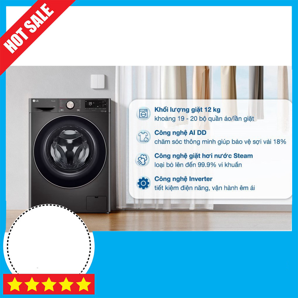 Khuyến mãi  Máy Giặt LG AI DD Inverter 12kg FV1412S3BA Sạch Tối Đa Tiết Kiệm Điện ,.