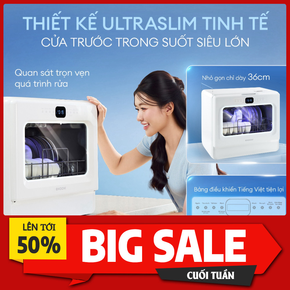 ib nhận mã giảm_ [Mới] Máy Rửa Chén Để Bàn KOCHI C510  6 Bộ  Cửa trong suốt  Rửa Nước Nóng 75°C  Sấy