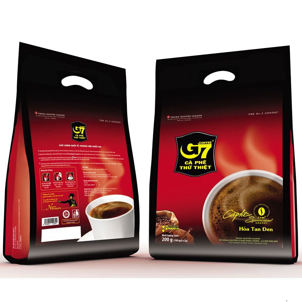 (ĐEN NHÍ-G7-B100) Cà phê G7 Đen không đường hòa tan Bịch 100 sachets (Gói) - 2gr/gói*100goi