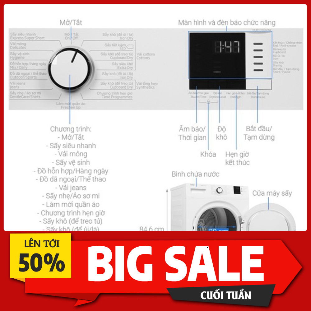 ib nhận mã giảm_ Máy sấy ngưng tụ Beko 8 kg DU8133GA0W  THỔ NHĨ KỲ (99.6T5)) _siêu sale