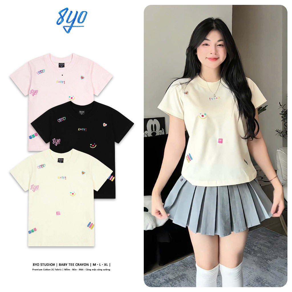 Áo Baby Tee Thêu 8YO CRAYON Cotton Mềm Mịn Mát - Áo Baby Tee Local Brand Chính Hãng ̣mẫu mới