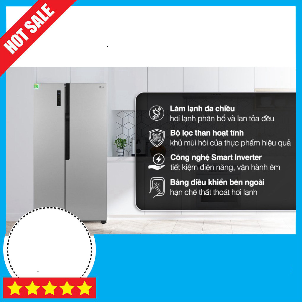 KHUYẾN MÃI  Tủ Lạnh LG Inverter 519L Side By Side GR-B256JDS Mới 2023 Model Giữ Hương Mềm Freeship