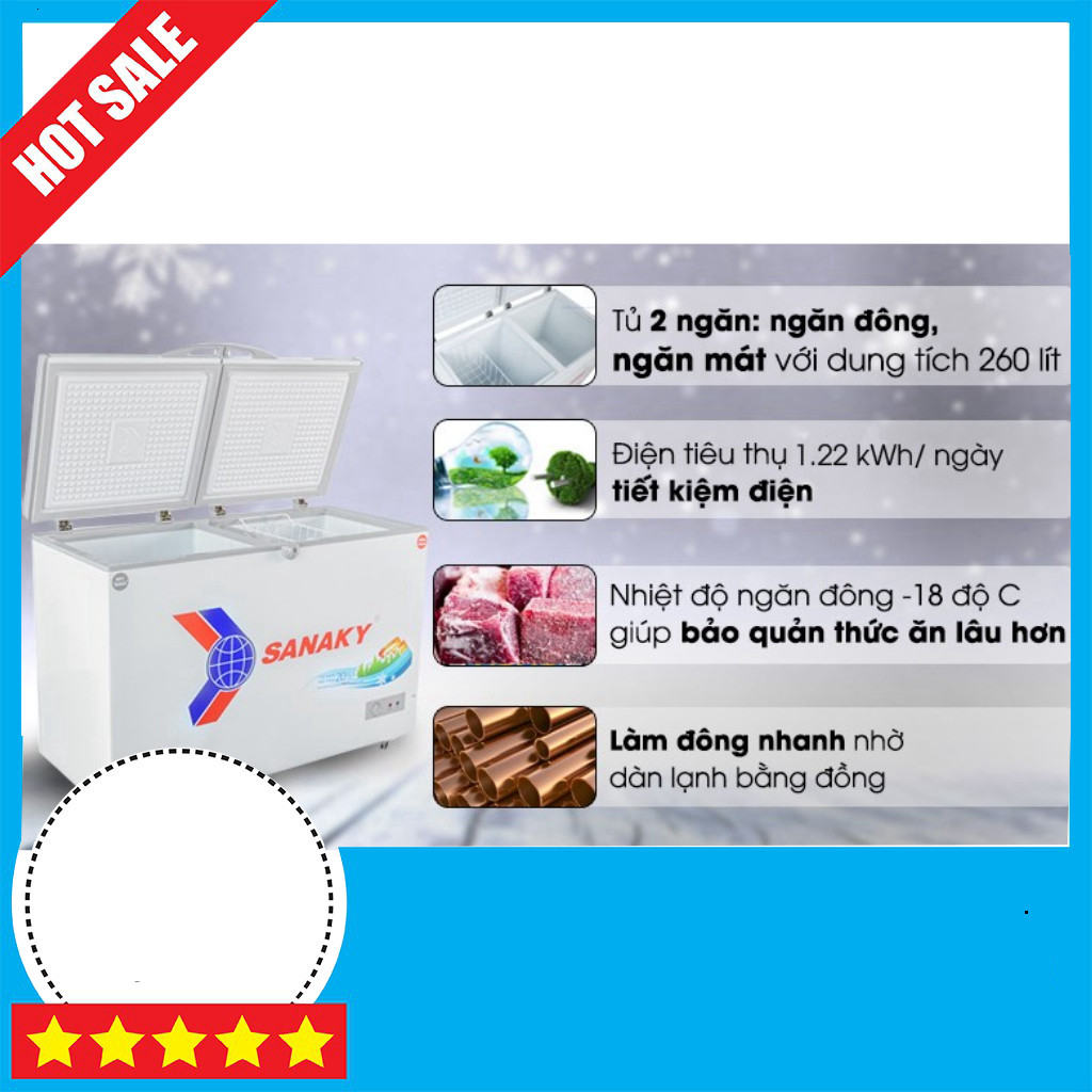 KHUYẾN MÃI  Tủ Lạnh Sanaky 260L 2 Cánh VH-3699W1 Tích Hợp Giữ Nhiệt Chuyên Nghiệp Freeship
