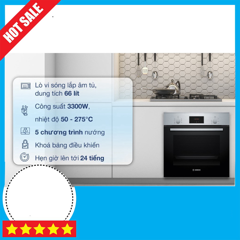 KHUYẾN MÃI  Lò Nướng Âm Tủ Bosch HBF133BS0A Điện Tử - Công Suất 3.2Kw, Nhiệt Độ 300°C, 7 Cắt Nướng. 