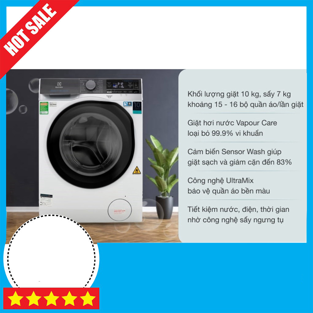 KHUYẾN MÃI  Máy Giặt Sấy Electrolux 10kg EWW1042AEWA Tính Năng Inverter Giặt Sấy 2 Trong 1 Freeship