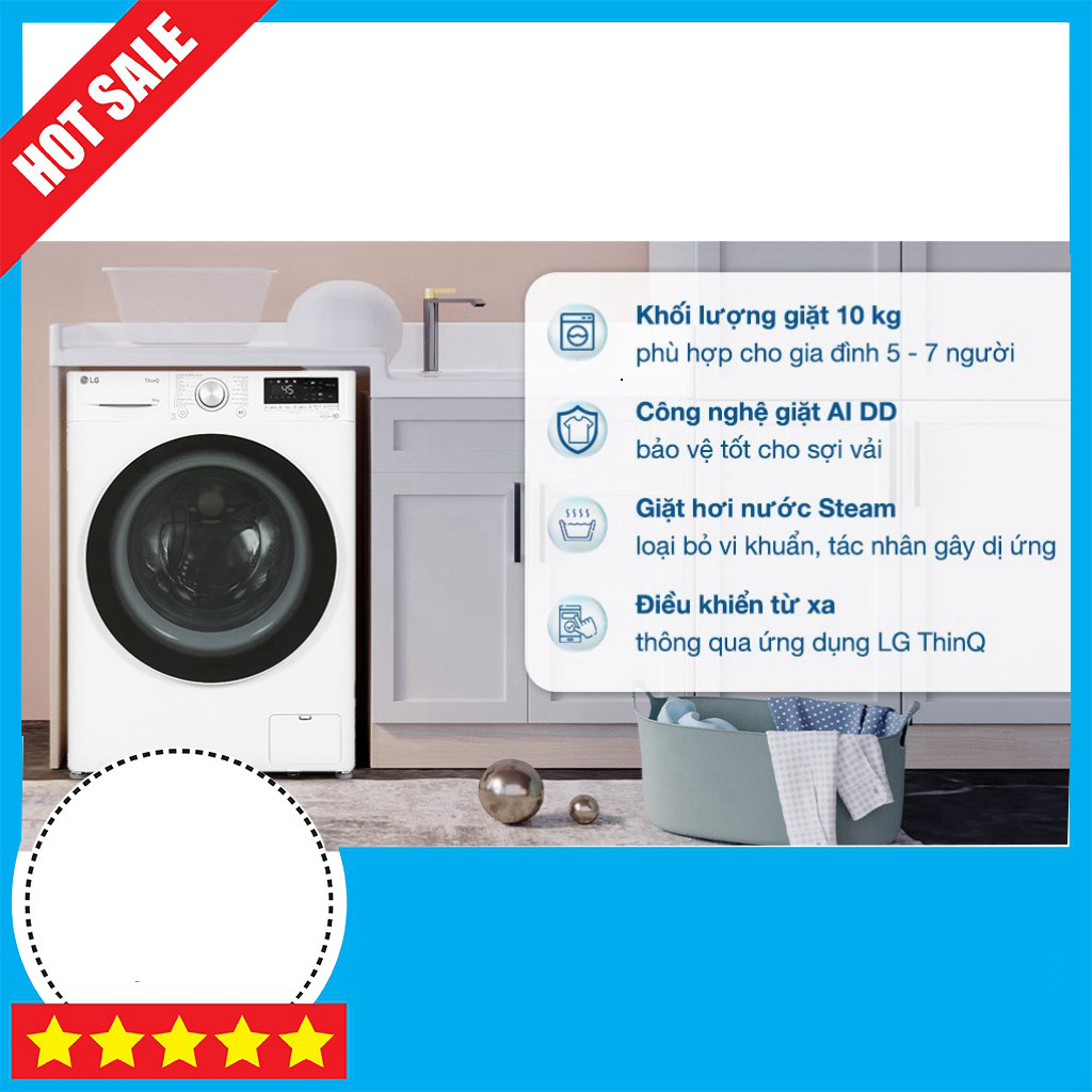 KHUYẾN MÃI  Máy Giặt LG AI DD Inverter 10kg FV1410S4W1 Vệ Sinh Lạnh Bền Bước Freeship