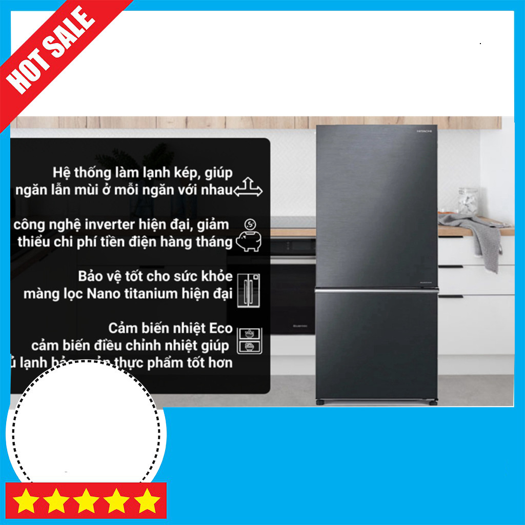 KHUYẾN MÃI  Tủ Lạnh Hitachi Inverter 275 Lít R-B330PGV8 Màu Đen Kính Lạnh 2 Cánh Tặng Tiết Kiệm 24 T