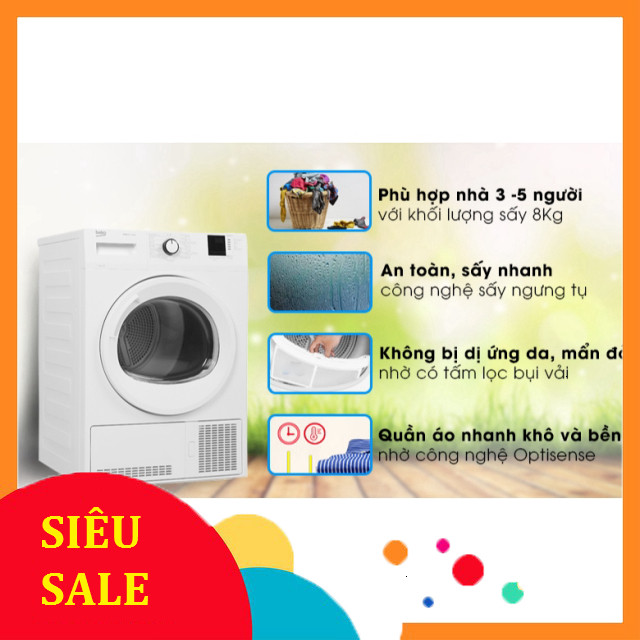 nhắn shop nhận voucher_ Máy sấy ngưng tụ Beko 8 kg DU8133GA0W  Điện Máy Kho Rẻ _miễn phí ship