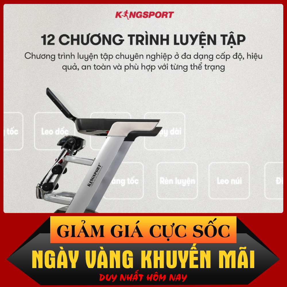 ib đặt hàng_ CHỈ GIAO MIỀN BẮC | Máy chạy bộ KINGSPORT Luxury KS2050 tốc độ đến 18,8km/h, 12 bài luy