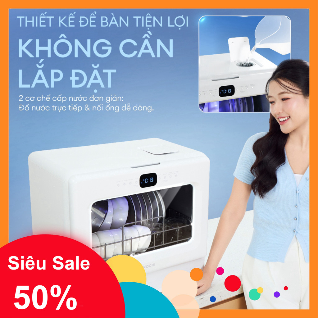 nhắn shop nhận voucher_ [Mới] Máy Rửa Chén Để Bàn KOCHI C510  6 Bộ  Cửa trong suốt  Rửa Nước Nóng 75