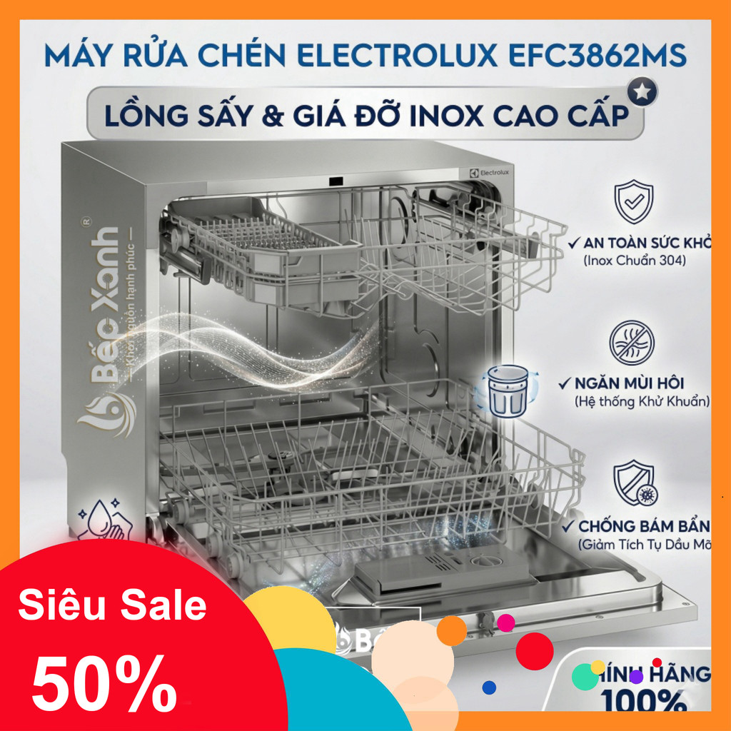 nhắn shop nhận voucher_ [TẶNG 30V PINECARE] EFC3862MS  NEW 2026 | Máy Rửa Chén Electrolux EFS6010BW/