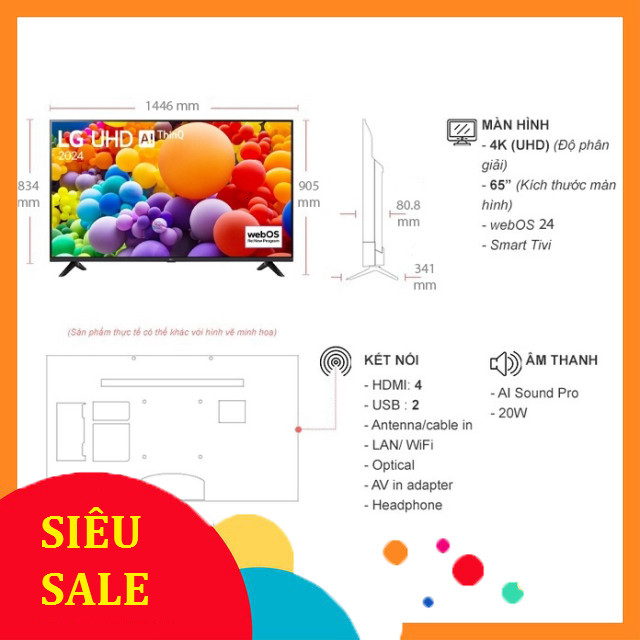 nhắn shop nhận voucher_ Smart Tivi LG 4K 65 inch 65UT7350PSB 2024  Điện Máy Kho Rẻ _miễn phí ship