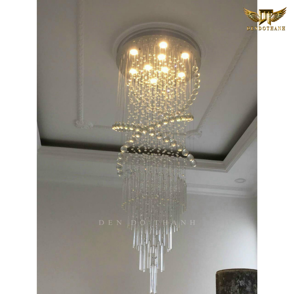 Đèn thả thông tầng, cầu thang pha lê - HT33 - thiết kế LED dây pha lê, ánh sáng vàng trắng trung tín