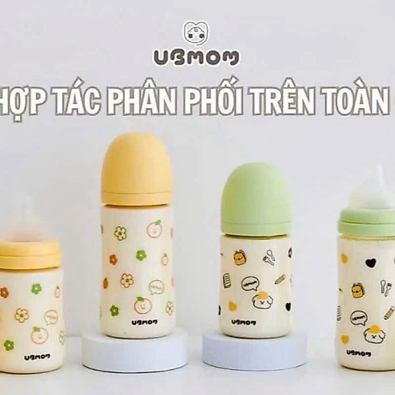 Bình Sữa Ubmom Hàn Quốc Họa Tiết PPSU (120ml/200ml/280ml) - Chọn Núm Phù Hợp xanhkid