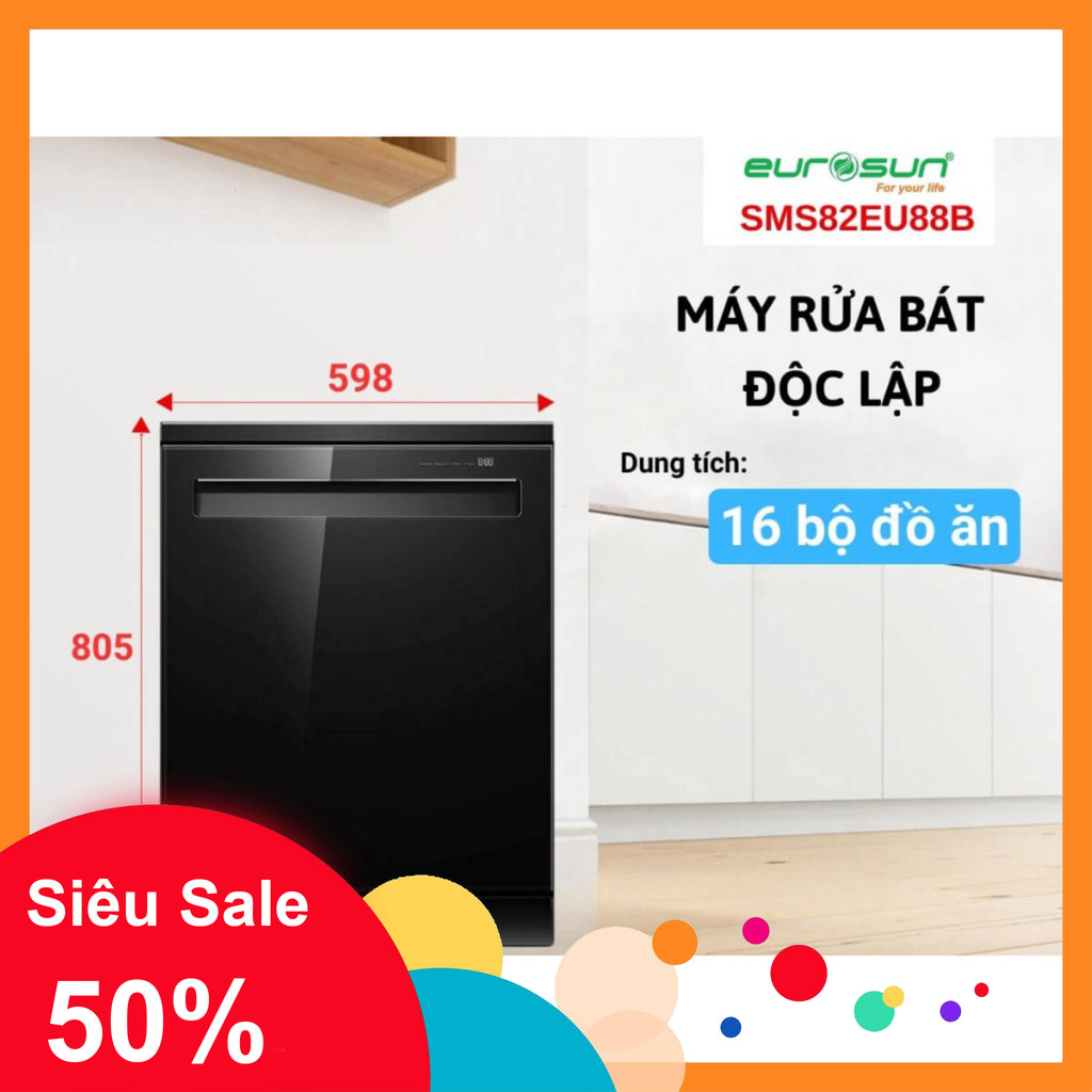 nhắn shop nhận voucher_ Máy rửa bát Eurosun SMS82EU88B 16 bộ – Sấy khí nóng, UV diệt khuẩn _miễn phí