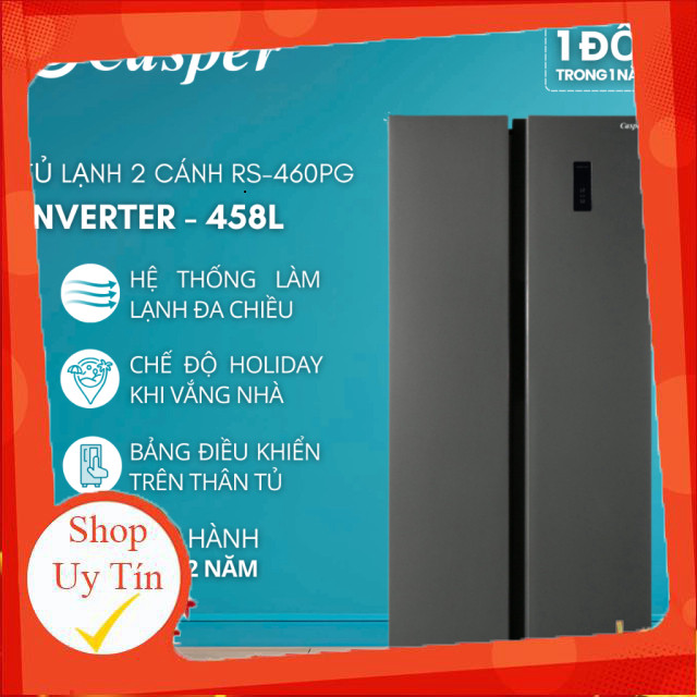 ( Tủ lạnh Side by Side Casper 458L RS-460PG - Tiết kiệm điện - Chính hãng - Bảo hành 2 năm )