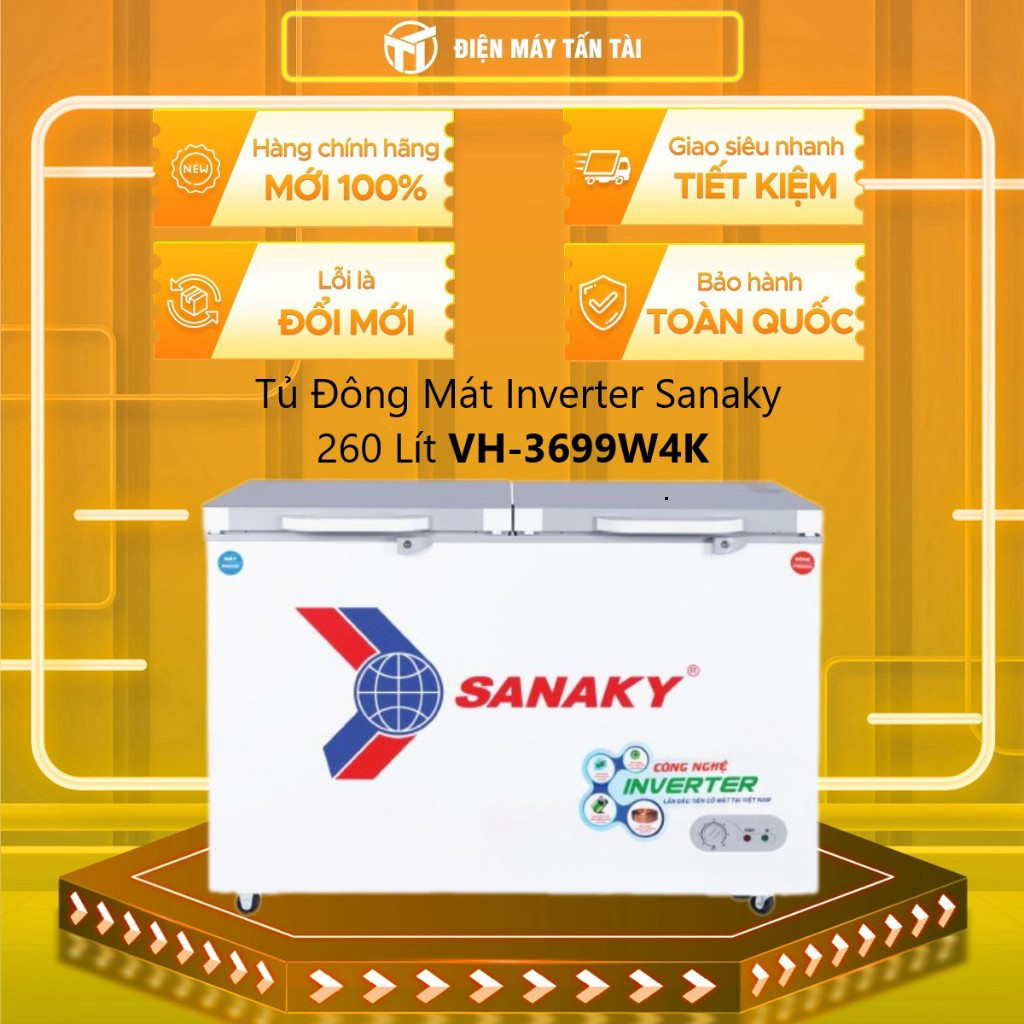 [ (HCM) - VH-3699W4K - Tủ Đông Mát mặt kính cường lực Inverter Sanaky 260 Lít VH-3699W4K  - 1 ĐÔNG 1